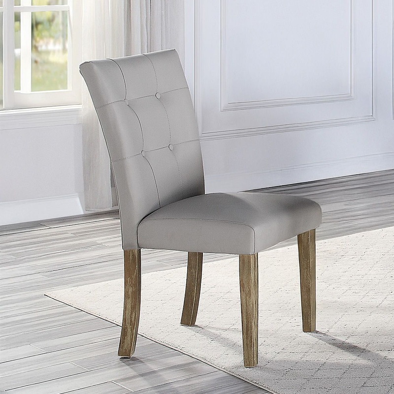 Charnell – Side Chair (Set of 2) – Gray Synthetic Leather & Oak