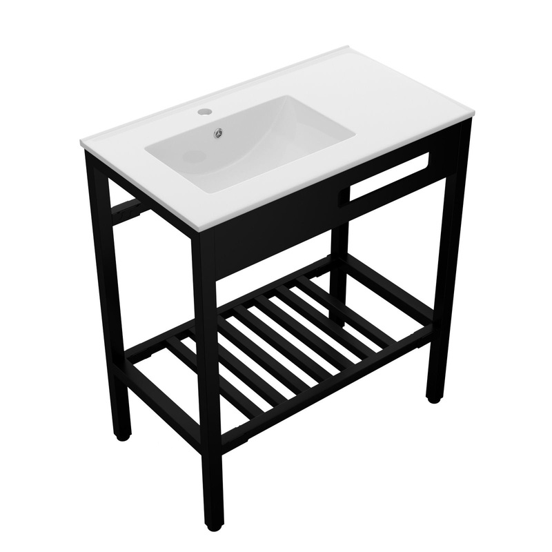 Console Sink With Legs, 32 X 18.5, Durable Porcela With Support – White / Black