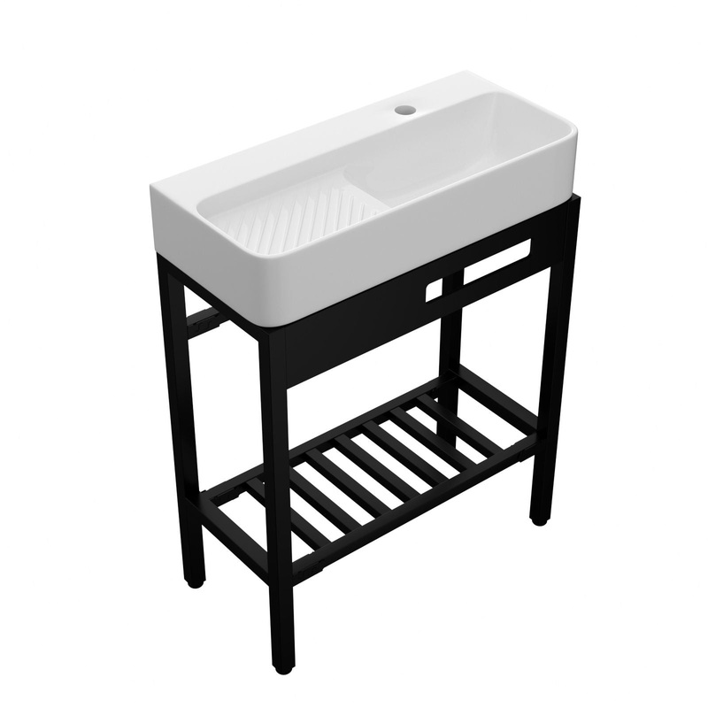 Inspired Console Sink With Built In Washboard, Overflow & Sleek Legs, 28 X 12 – White / Black