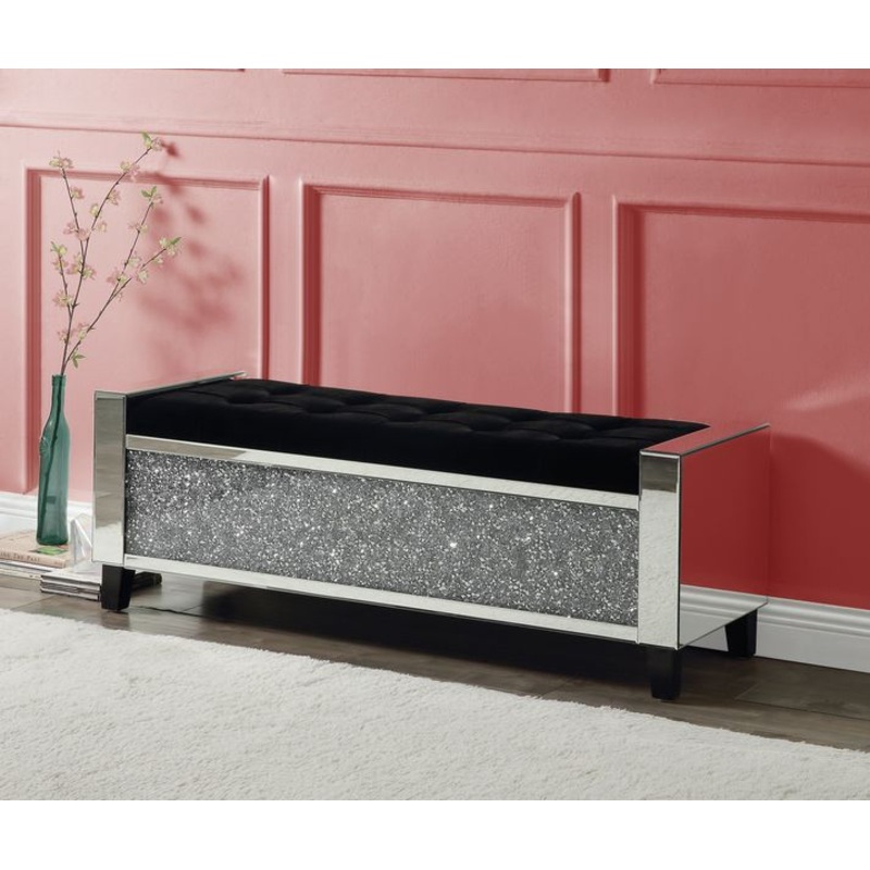 Noralie – Bench With Storage – Mirrored & Faux Diamonds