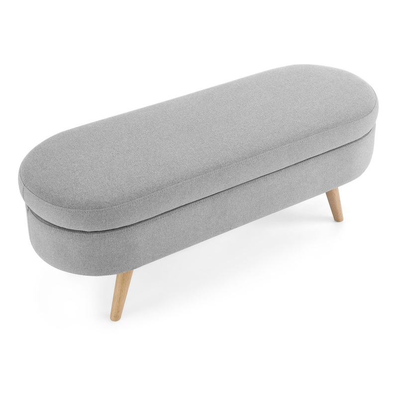 Ottoman Oval Storage Bench With Rubber Wood Legs Linen – Gray