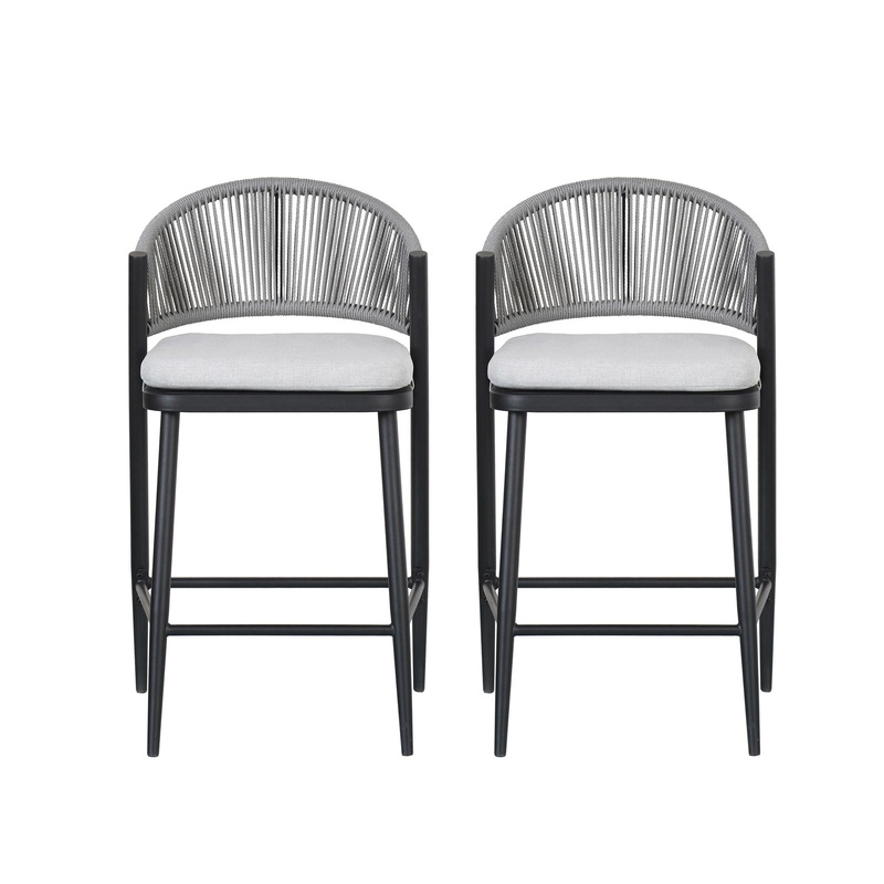 Outdoor 26 Counter Height Metal Frame Counter Stools With Scallop Shaped Backrest & Water Resistant Cushions