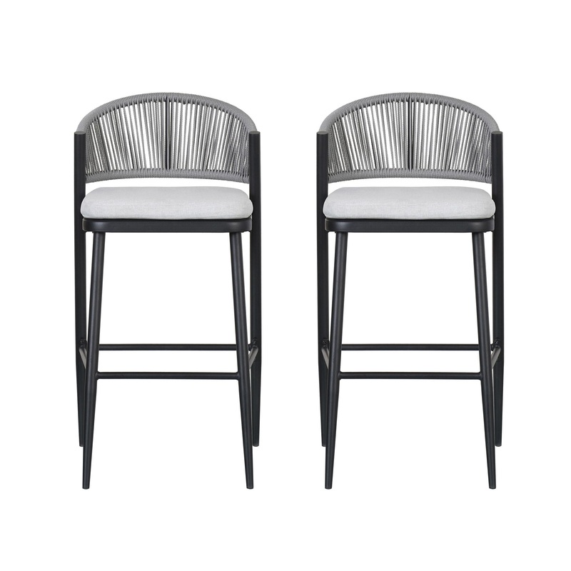 Outdoor Bar Height Metal Frame Counter Stools With Scallop Shaped Backrest & Water Resistant Cushions