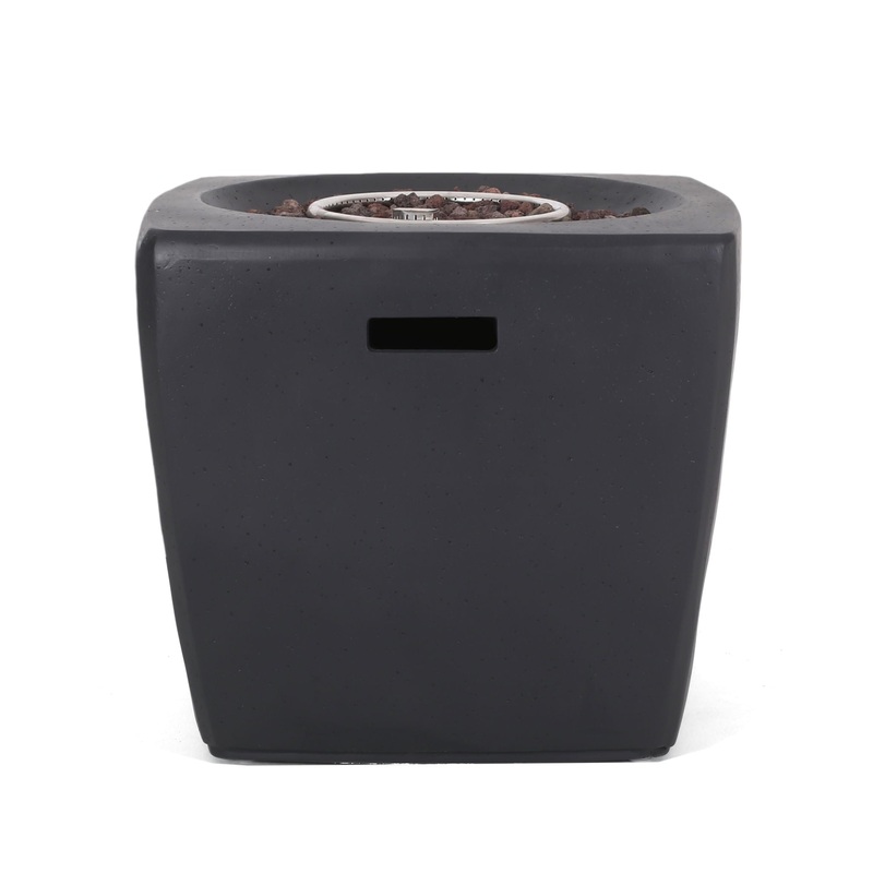 Outdoor Lightweight Concrete Square Fire Pit 40, 000 Btu With Built In Tank Storage – Dark Gray