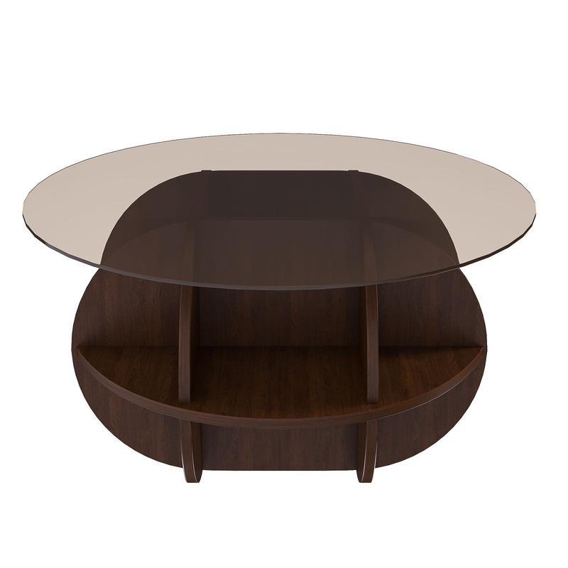 Round Coffee Table With Storage For Living Room – Walnut