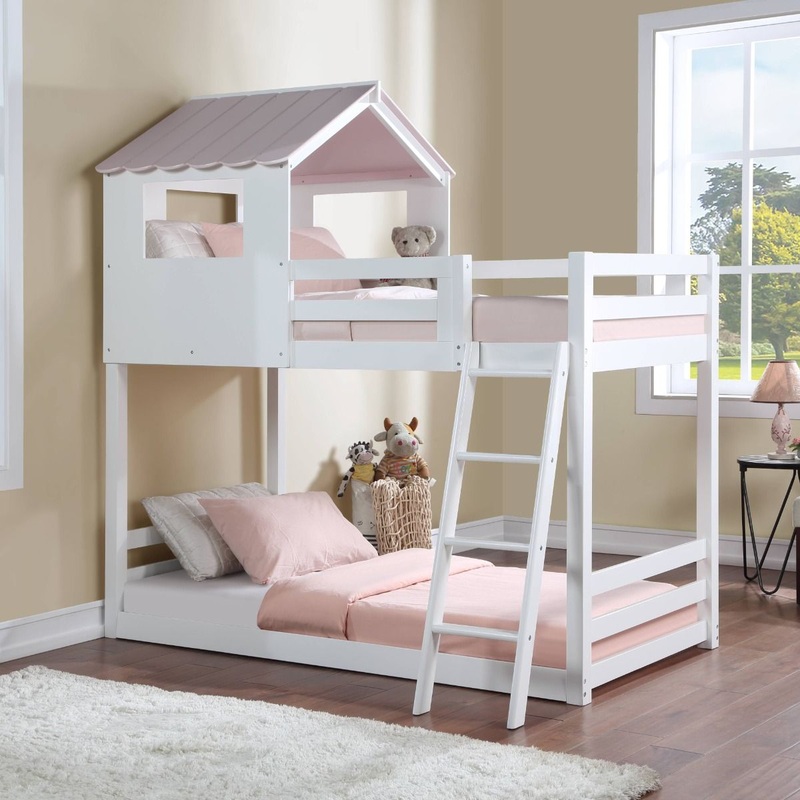 Solenne – Twin Over Twin Bunk Bed – White & Pink