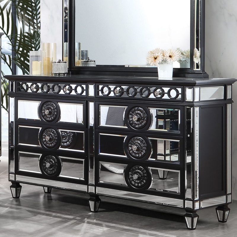 Varian II – Dresser – Mirrored, Black & Sliver