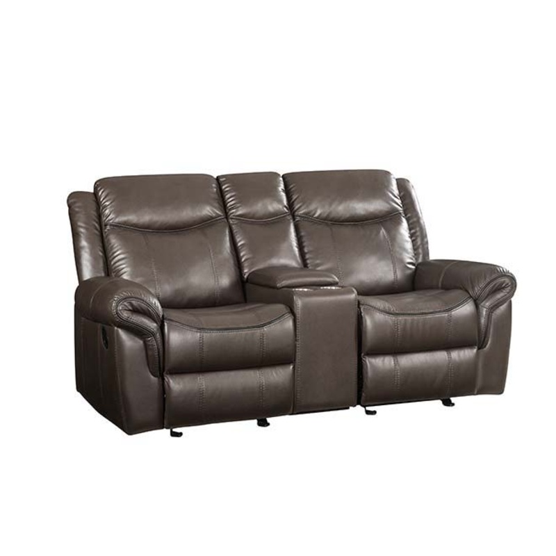 Lydia – Motion Loveseat With USB & Console – Brown Leather Aire