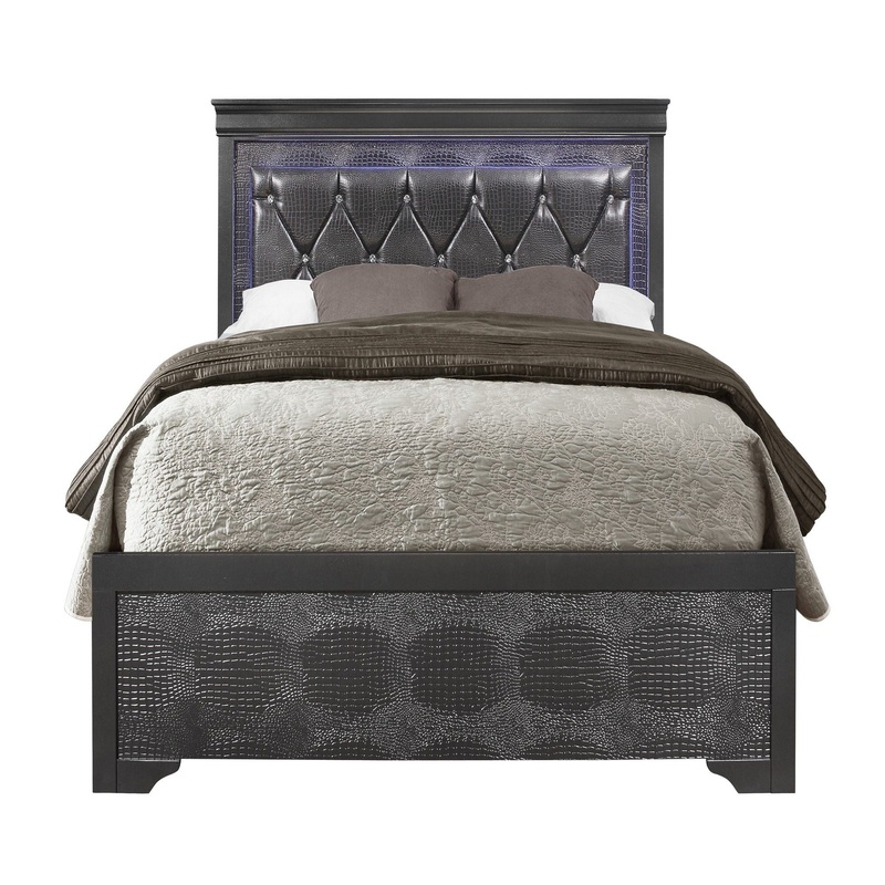 Shaker – 5 Pieces Bedroom Set With Crystal Inspired Tufted Headboard And LED Lighting
