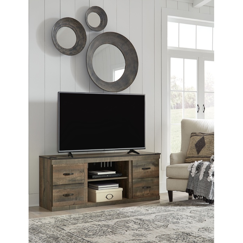 Trinell – TV Stand|Dark Brown|64”W x 20”D x 27”H|60”W x 15”D x 25”H