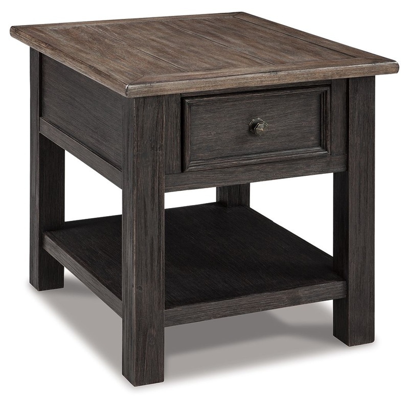 Tyler Creek – Rectangular End Table – Grayish Brown / Black