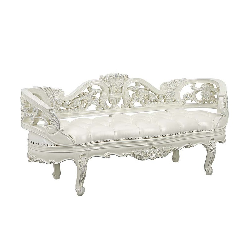 Adara – Bench – Pearl White Synthetic Leather & Antique White