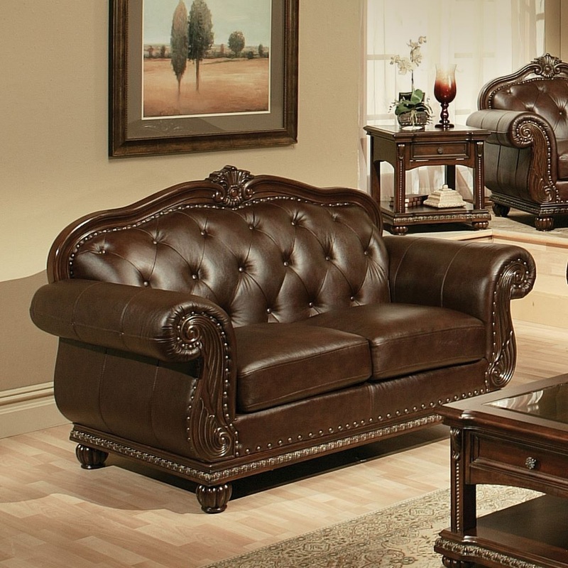 Anondale – Loveseat – Espresso Top Grain Leather Match & Cherry