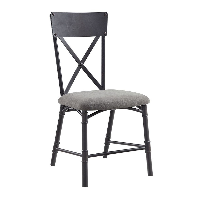 Edina – Side Chair (Set of 2) – Gray Fabric, Oak & Sandy Black