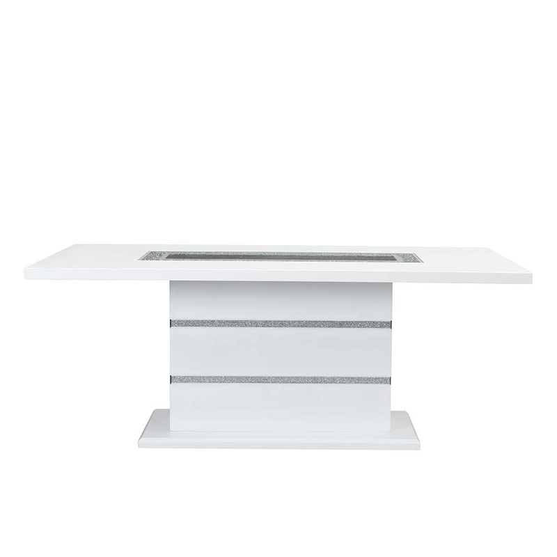 Elizaveta – Dining Table With Pedestal Base – Faux Crystal Diamonds & White High Gloss