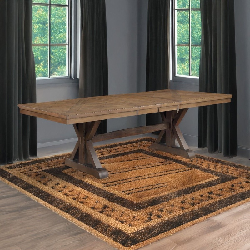 Pascaline – Dining Table – Gray Fabric, Rustic Brown & Oak
