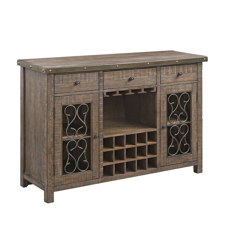 Raphaela – Server With Cup Holder & Wine Rack – Weathered Cherry