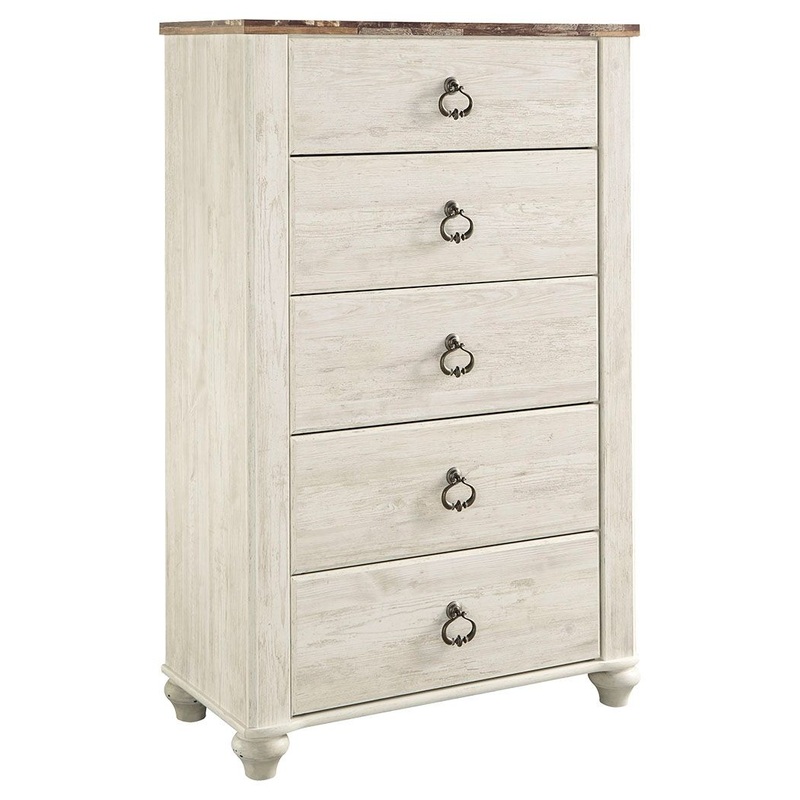 Willowton – Five Drawer Chest – Brown / Beige / White