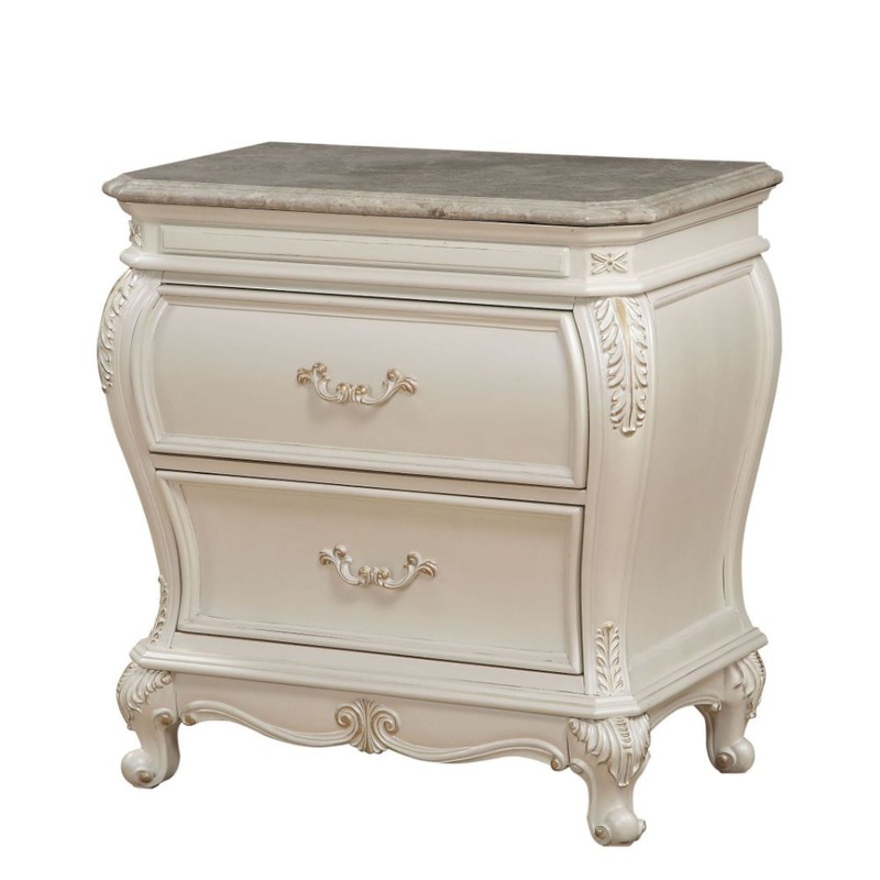 Chantelle – Nightstand With Marble Top – Pearl White