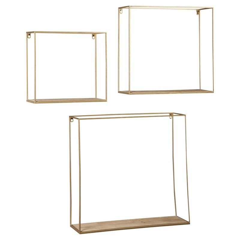 Efharis – Wall Shelf Set (Set of 3) – Natural / Gold Finish