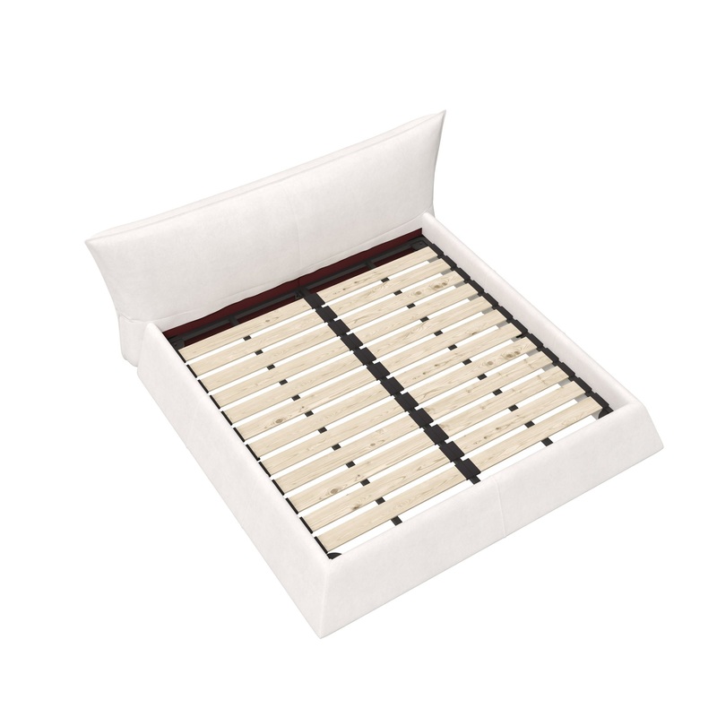 King Size Platform Bed With Special-Shaped Headboard – Cream