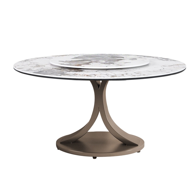 Modern Round Dining Table With 360 Rotating Lazy Susan Scratch & Chairs