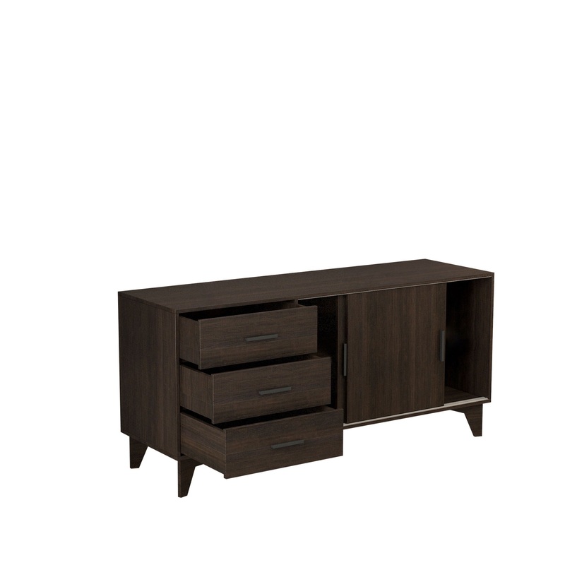 Parker – TV Stand With Sliding Doors And Drawers – Dark Brown