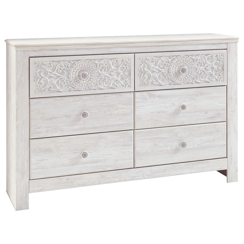 Paxberry – Six Drawer Dresser – Medallion Drawer Pulls – Whitewash