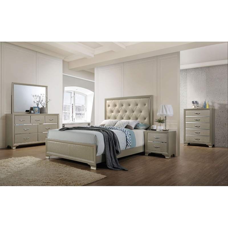 Carine – Queen Bed – Synthetic Leather & Champagne