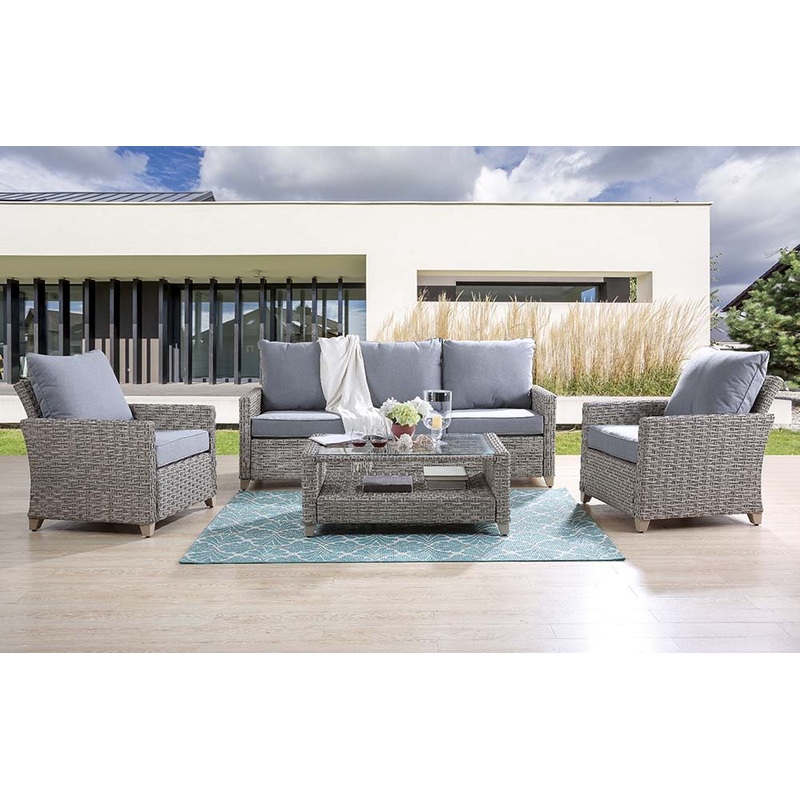 Greeley – 4 Piece Patio Sofa Set – Gray Fabric & Gray