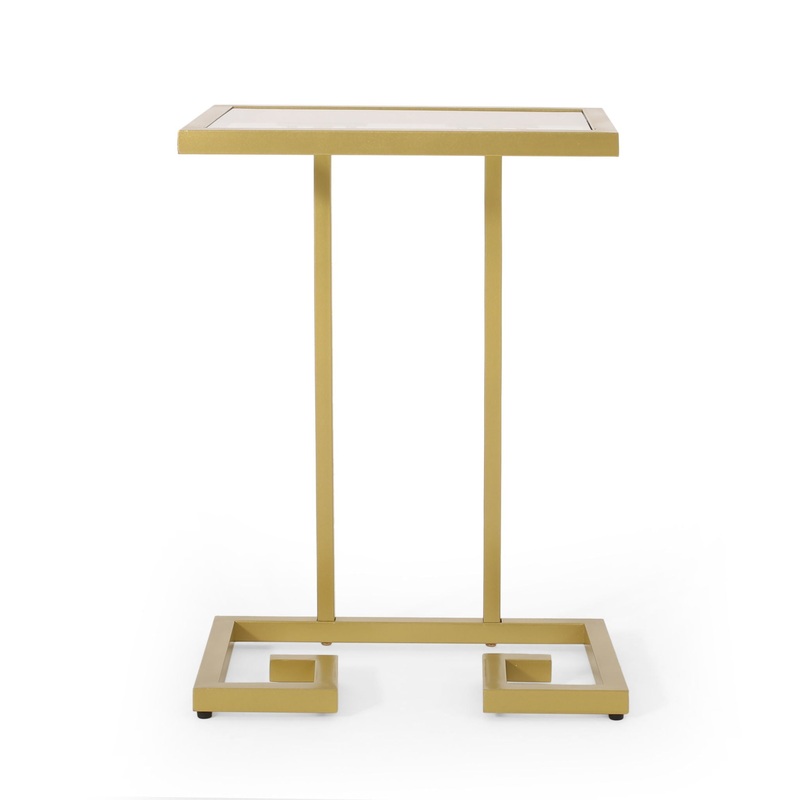 Modern Glam C Shaped End Table With Tempered Glass Top – Gold