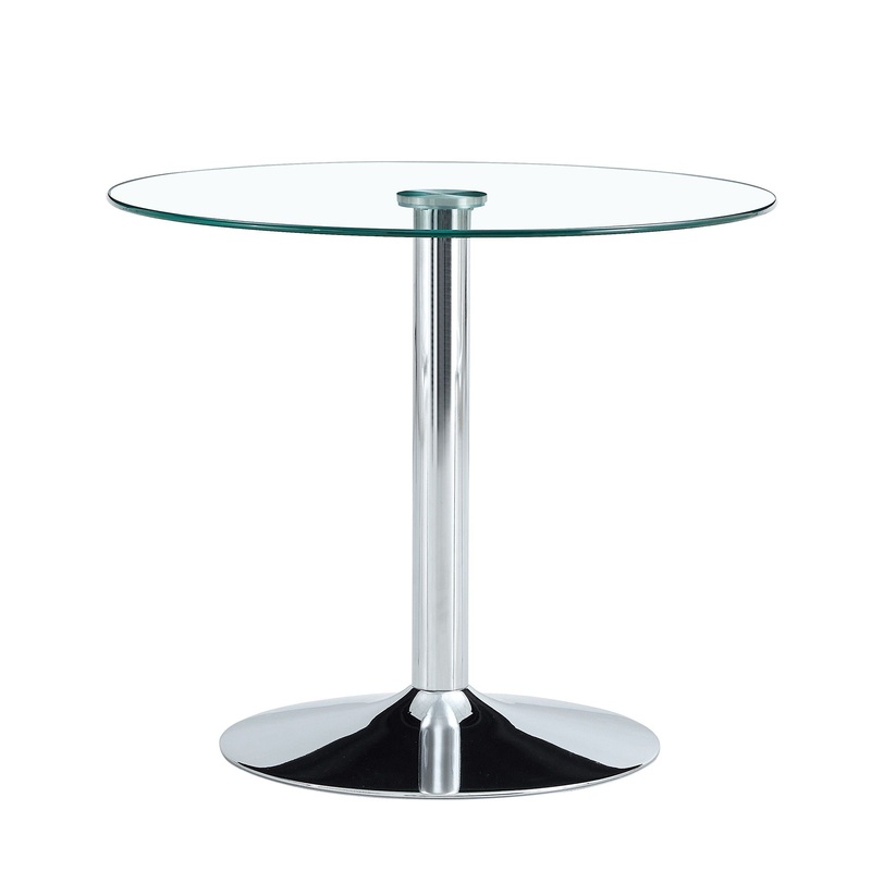 Modern Minimalist Circular Glass Dining Table With Electroplated Metal Legs 35 Diameter – Transparent