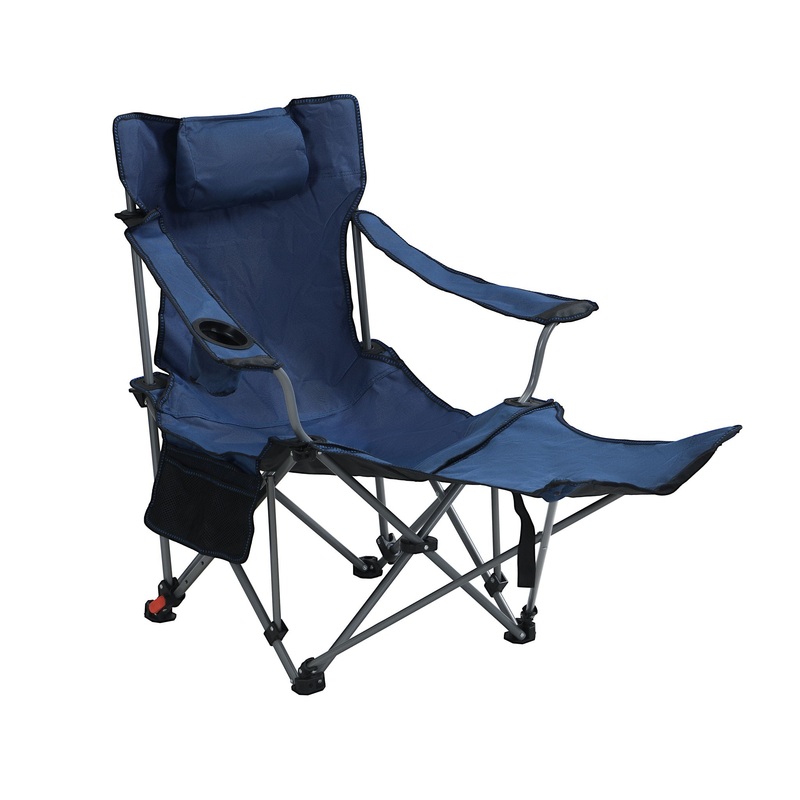 Outdoor Camping Chair With 3 Level Reclining, Side Pockets & Cup Holder, Folding With Carry Bag – Dark Blue