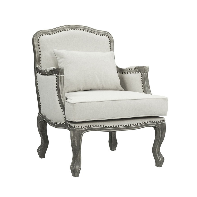 Tania – Chair With Pillow – Cream Linen & Gray