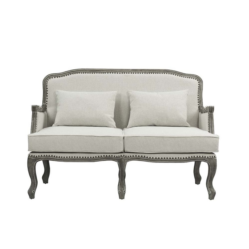 Tania – Loveseat With 2 Pillows – Cream Linen & Gray