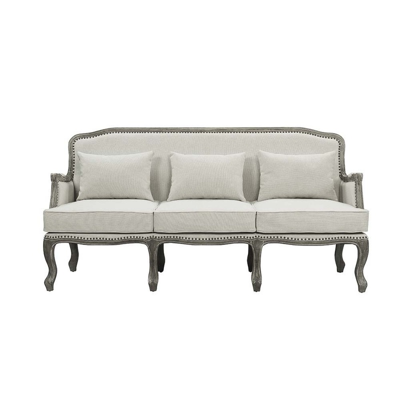 Tania – Sofa With 3 Pillows – Cream Linen & Gray