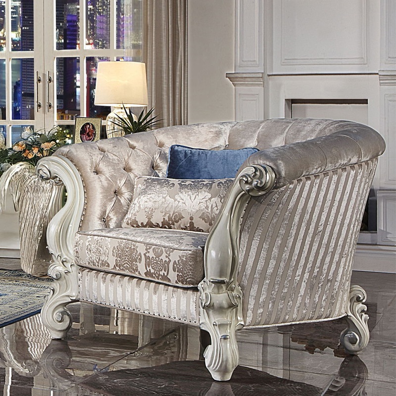 Versailles – Chair With 2 Pillows – Ivory Fabric & Bone White