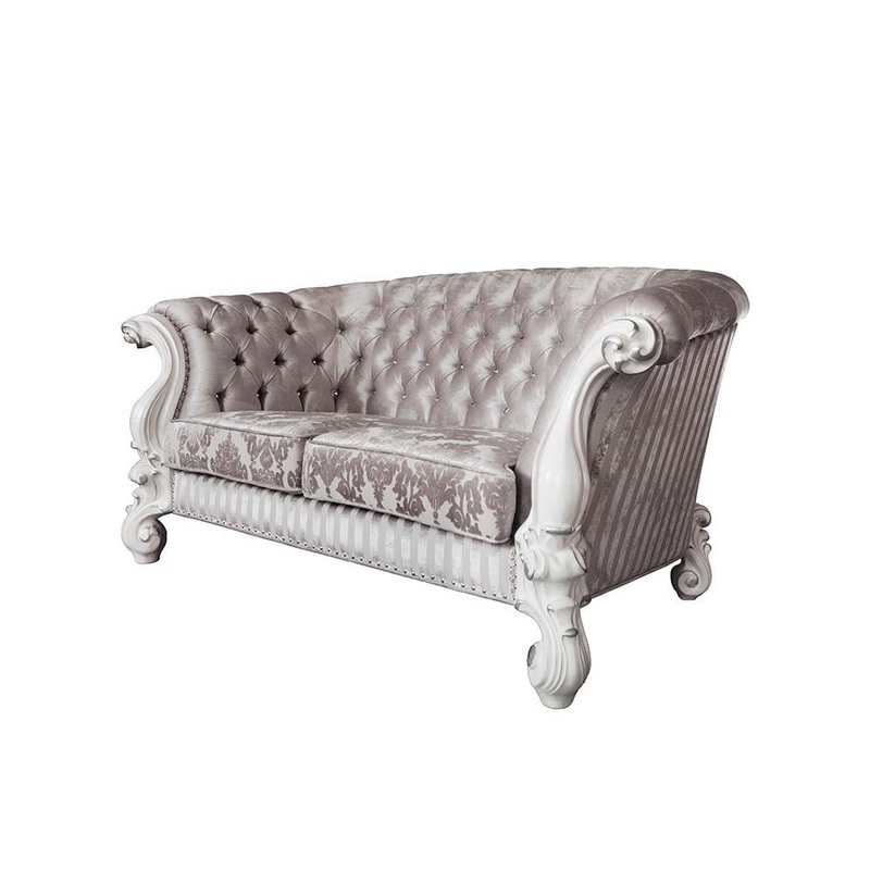 Versailles – Loveseat With 5 Pillows – Ivory Fabric & Bone White