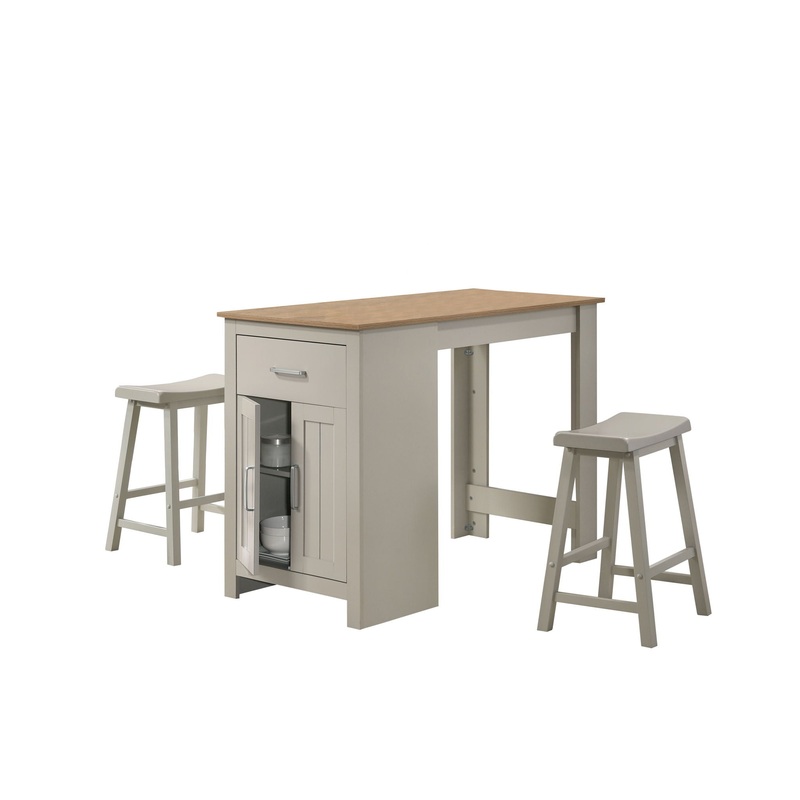 Alonzo – Small Space Counter Height Dining Table With Cabinet, Drawer, And 2 Ergonomic Counter Stools (Set of 3)