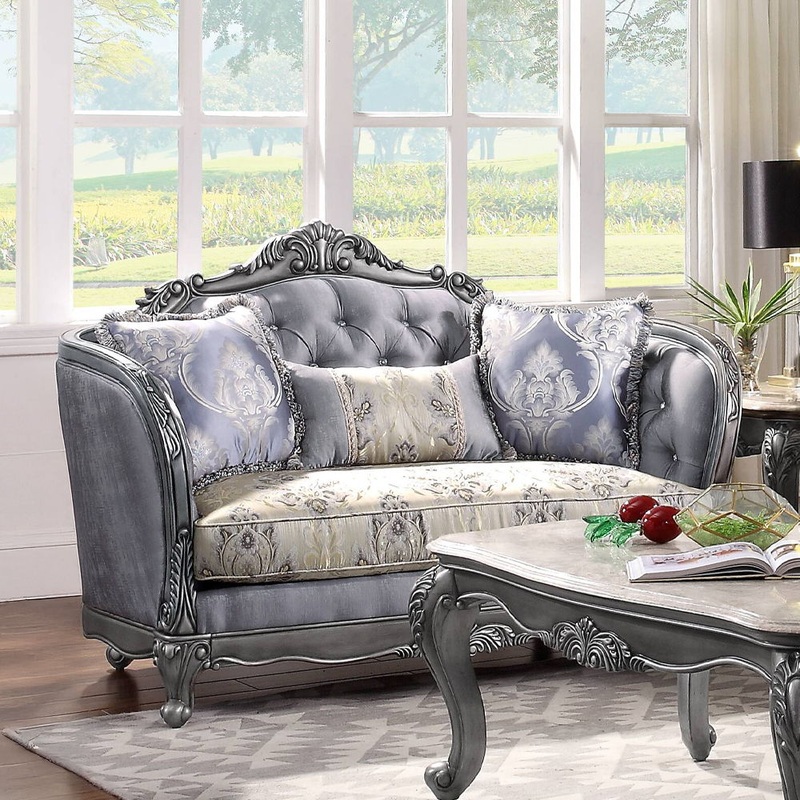 Ariadne – Loveseat With 3 Pillows – Fabric & Platinum