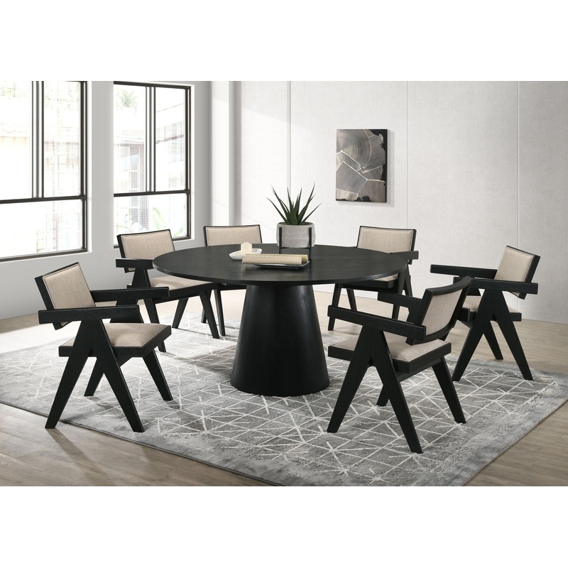 Jasper – 47 Round Dining Set|Black|7 Pc. Table, 6 Chairs