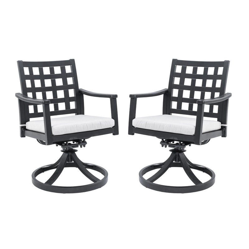 Modern Classic Outdoor Dining Swivel Rockers With Sunbrella Cushion, Lattice Design, Weather Resistant Frame (Set of 2) – Ember Black