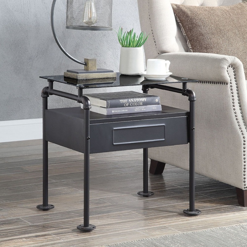 Nicipolis – Nightstand – Glass & Sandy Gray