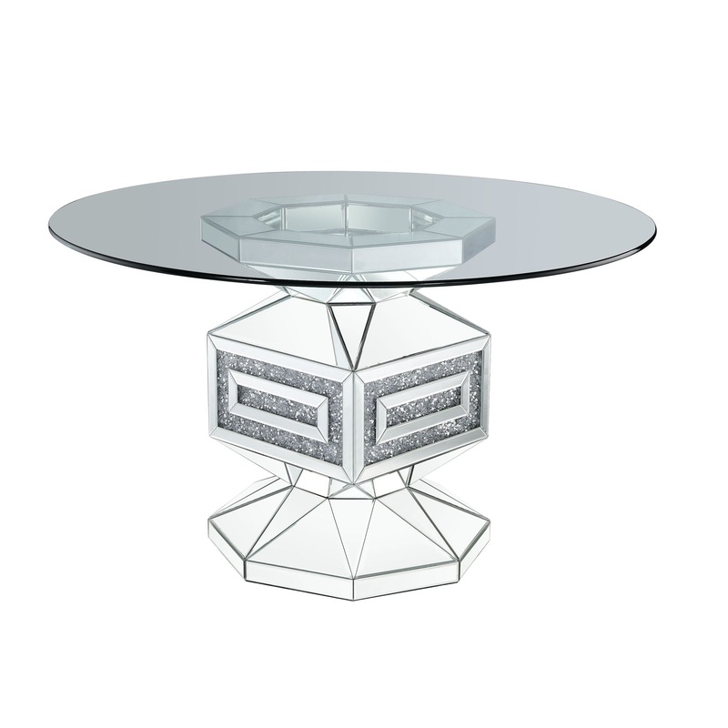 Noralie – 30 Dining Table – Clear Glass, Mirrored & Faux Diamonds