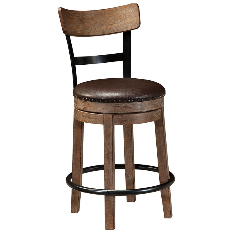 Pinnadel – Swivel Barstool|Light Brown|20”W x 20”D x 42”H|19”W x 19”D x 37”H
