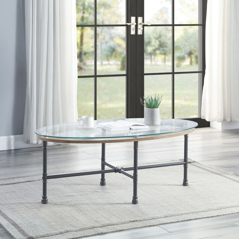 Brantley – Coffee Table – Clear Glass & Sandy Gray