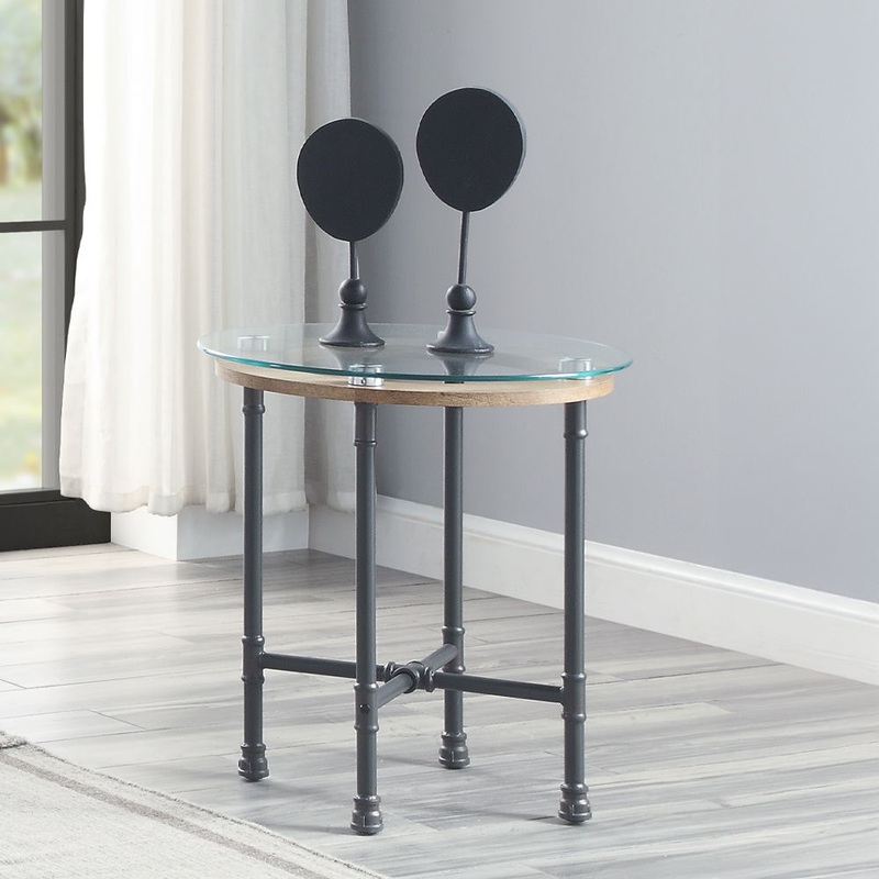 Brantley – End Table – Clear Glass & Sandy Gray