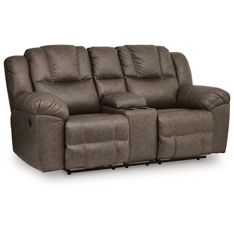 Lowilla – Double Reclining Loveseat With Console – Driftwood
