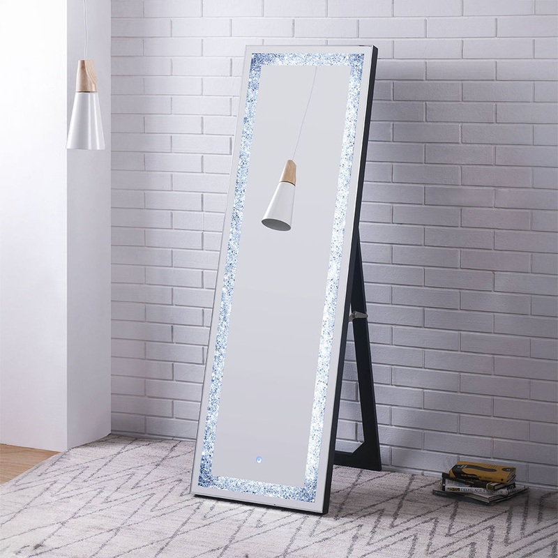 Noralie – 60 Floor Mirror With LED – Mirrored & Faux Diamonds