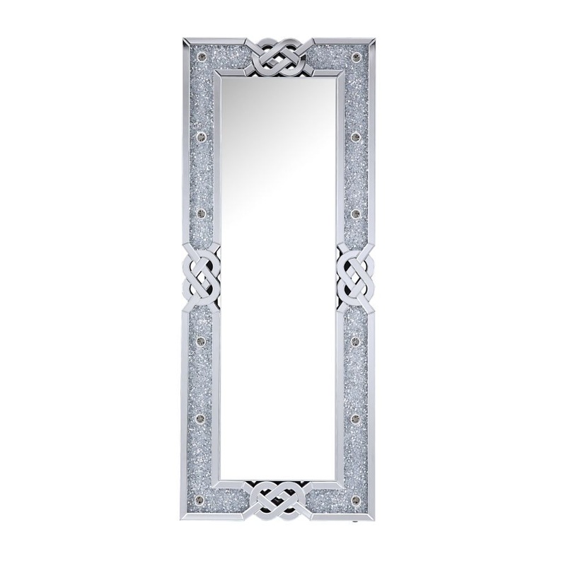Noralie – 63 Rectangular Floor Mirror With Faux Diamonds – Mirrored